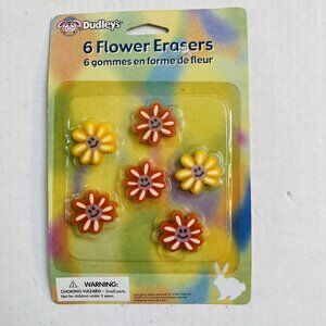 Vintage Flower Erasers 2002 Dudley’s Sunflower Yellow Red Colorful Office School